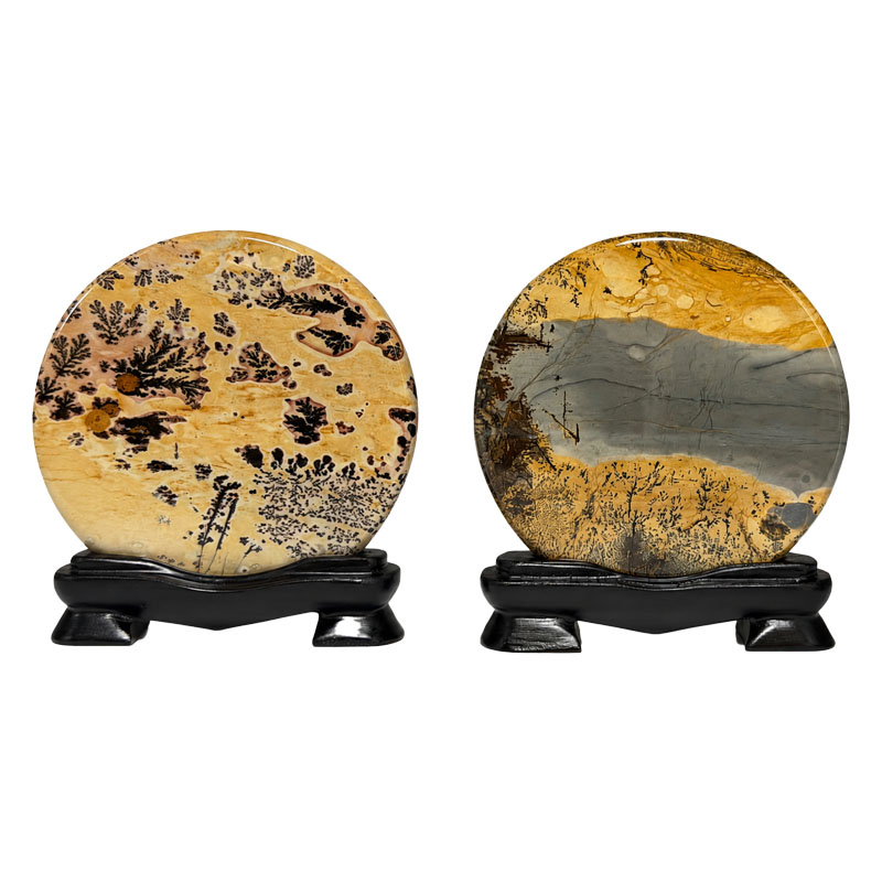 Disque Jaspe Paysage 9 cm sur Socle Bois