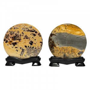 Disque Jaspe Paysage 9 cm sur Socle Bois