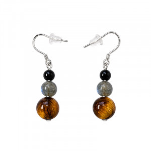 Boucles d'oreilles en Argent 925 – Labradorite, Tourmaline et Œil de tigre – Lot de 3 paires