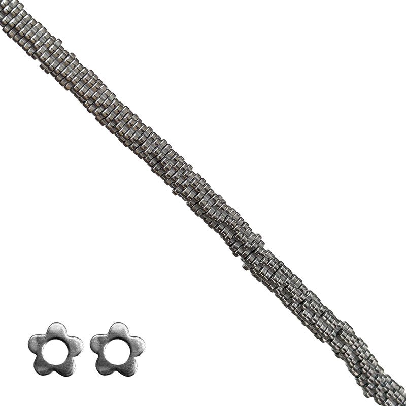 Fil Hématite Galvanisée 40 cm – Perles Fleur