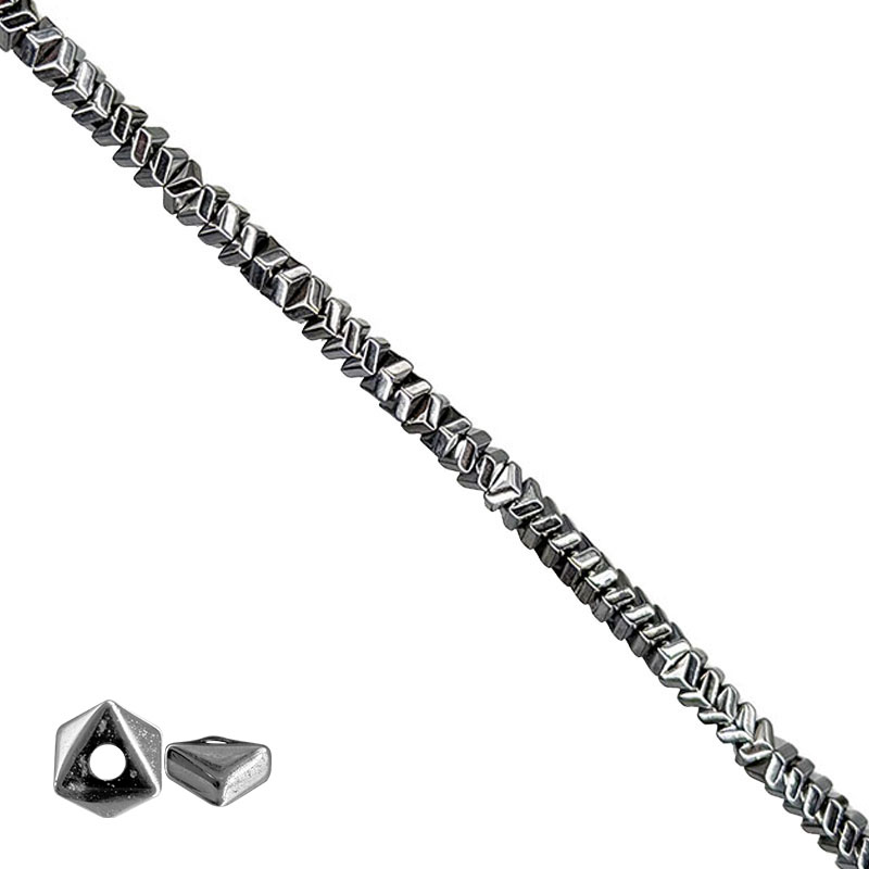 Fil Hématite Galvanisée Argentée 40 cm – Perles Triangulaires