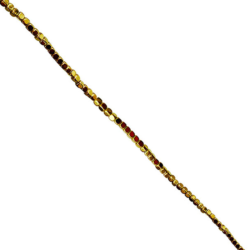 Fil Hématite Galvanisée Dorée 40 cm – Perles Carrées Arrondies