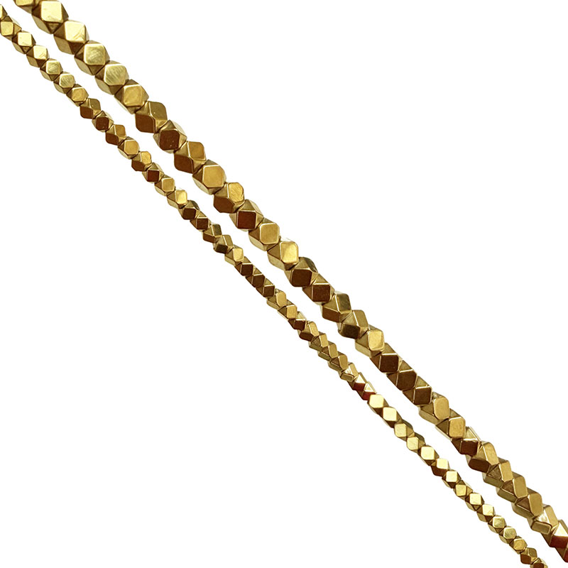 Fil Hématite Galvanisée Dorée 40 cm – Perles Carrées Tronquées