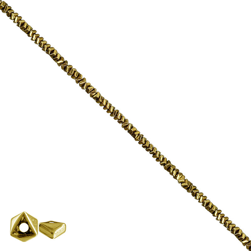 Fil Hématite Galvanisée Dorée 40 cm – Perles Triangulaires