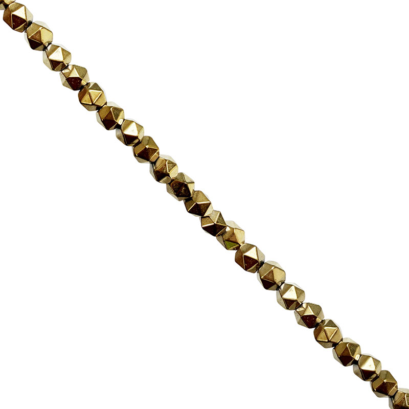 Fil Hématite Galvanisée 40 cm – Perles Icosaèdre - Doré Argenté