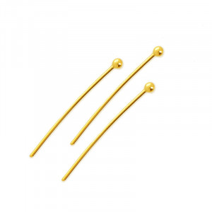 Épingle tete boule plaqué or 3 microns - 50 mm - les 5 grs
