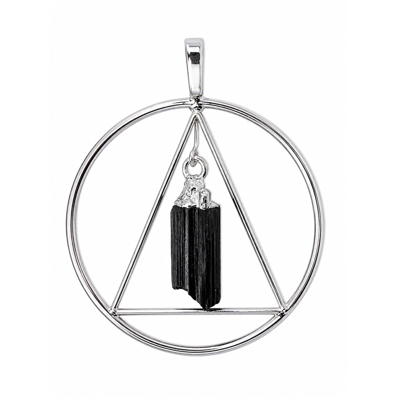 Pendentif anneau et triangle argenté avec cristal pendant - La pièce