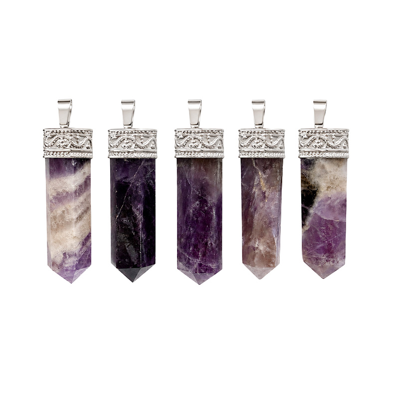 Pendentif pointe polie en pierre naturelle – Lot de 5 pièces