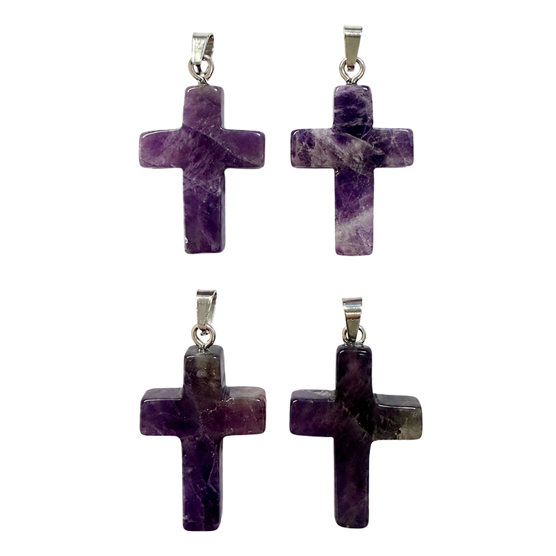 Pendentif Croix en Pierre Naturelle – Lot de 4 pièces – 25 x 18 mm