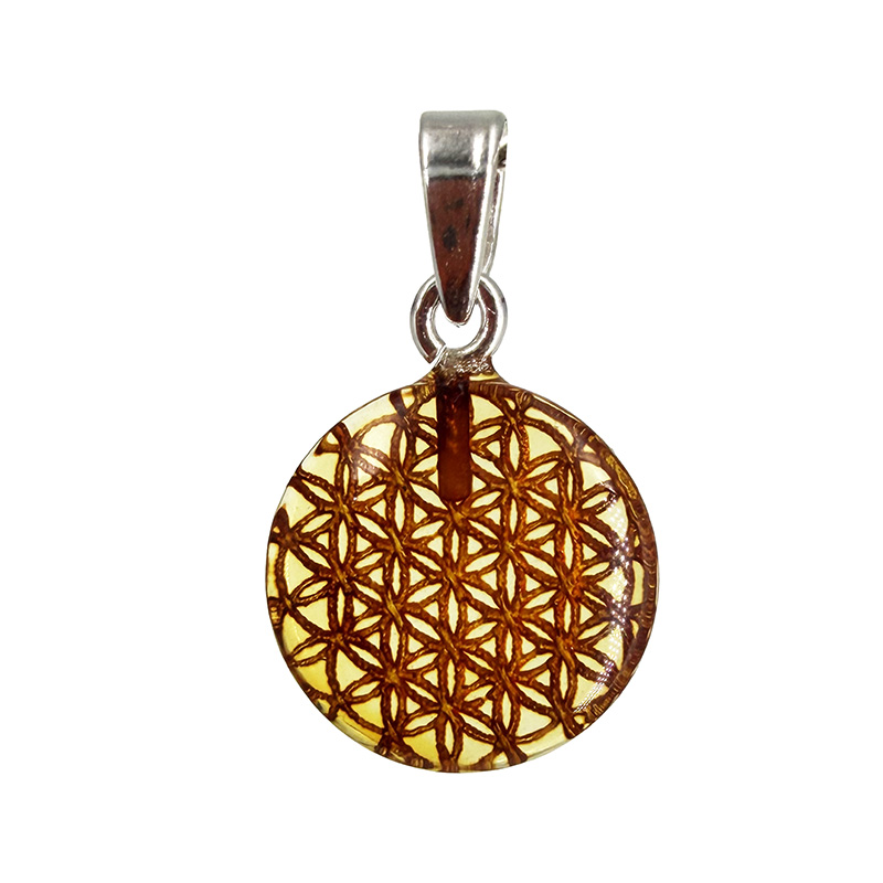 Pendentif Fleur de Vie Ambre Argent 925