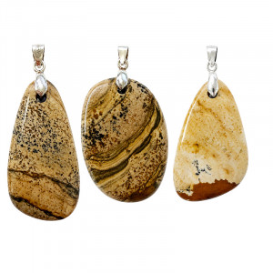 Pendentif Jaspe Paysage - Goutte irrégulière - argent 925 - La pièce