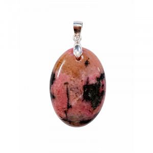 Pendentif ovale Rhodonite bélière argent 925