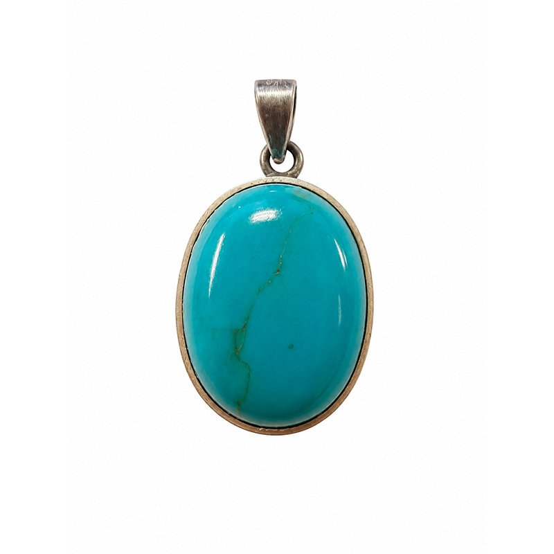 Pendentif Turquoise stabilisée de Chine – Ovale 12 × 16 mm sur argent 925