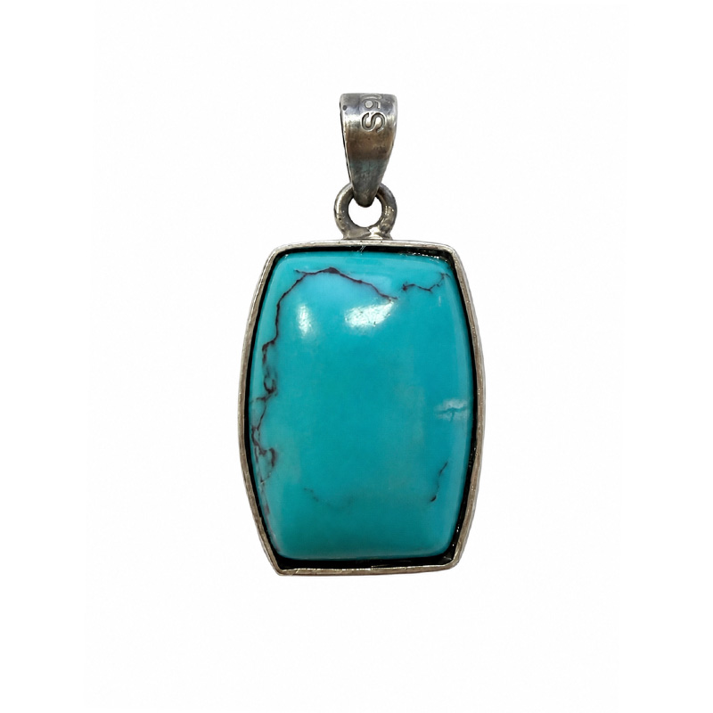 Pendentif Turquoise stabilisée de Chine - Rectangle - 12 × 14 mm sur argent 925