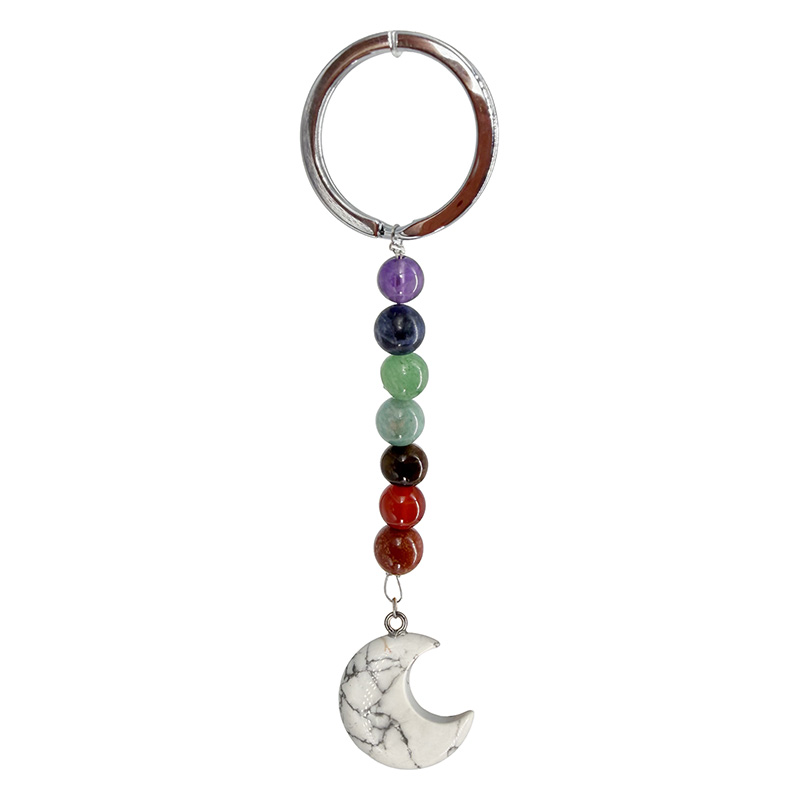 Porte-clés bronze 7 chakras Lune Howlite