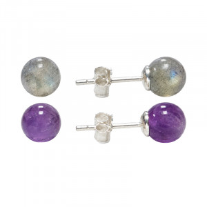 Puces 6 mm lot 5 paires, améthyste, labradorite argent 0.925