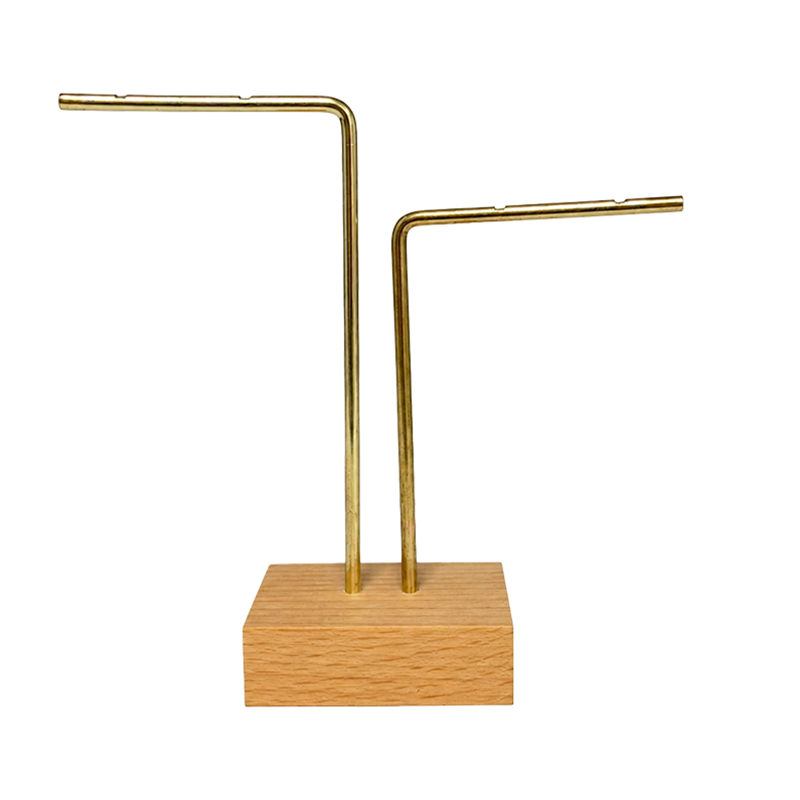 Support Boucles Oreilles Double Tige Acier Socle en Bois