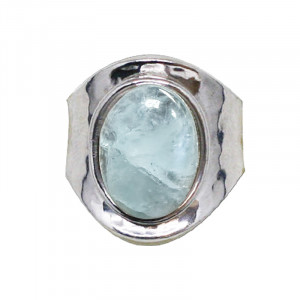 Bague Réglable Aigue Marine et Argent 0.925 Rhodié
