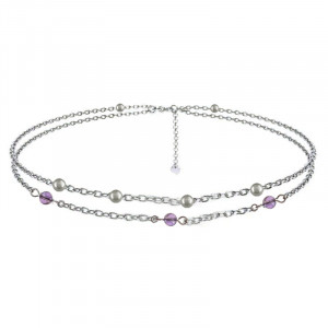 Bracelet argent 925 deux rangs améthyste et billes argent