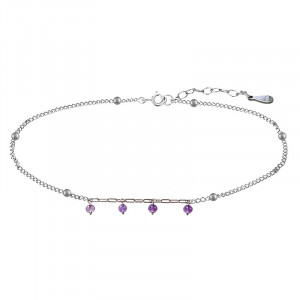Bracelet de cheville argent 925 et perles améthyste