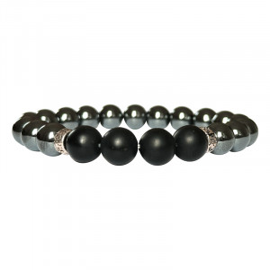 Bracelet Homme onyx dépoli et Hématite