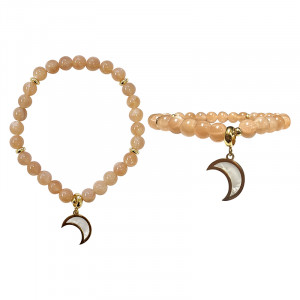 Bracelet en Pierre de Soleil et Lune Acier Doré et Nacre