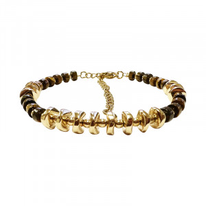Bracelet Rondelles Œil de Tigre Hématite Galvanisée Dorée