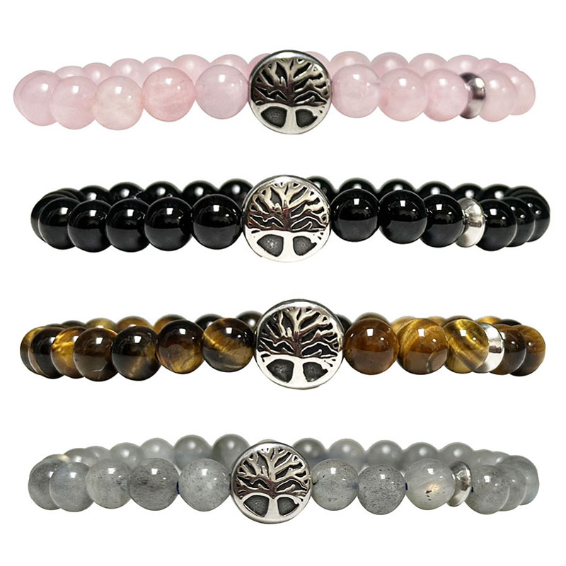 Bracelet arbre de vie et disque aplati en acier