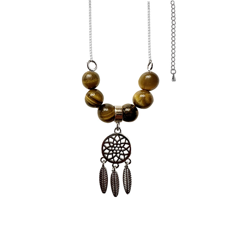 Chaîne bronze attrape rêves et perles