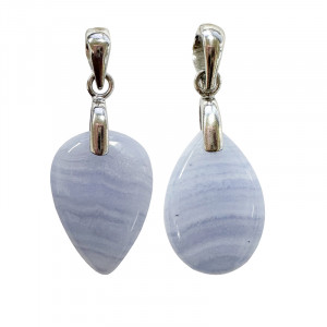 Pendentif agate blue lace goutte inversée argent 0.925 rhodié