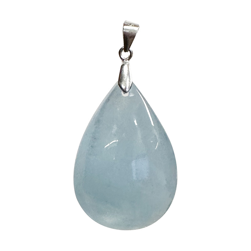 Pendentif goutte plate Aigue Marine bélière argent 925