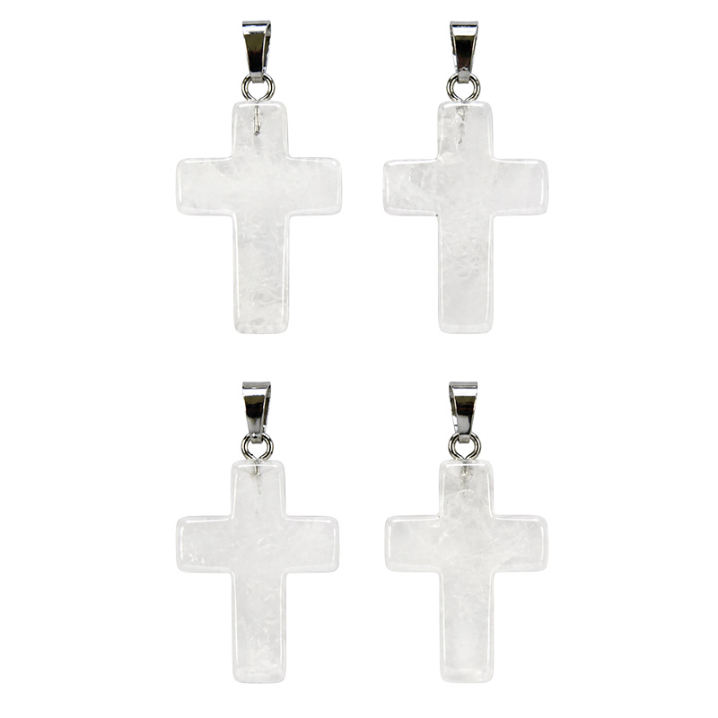 Pendentif Croix en Pierre Naturelle – Lot de 4 pièces – 25 x 18 mm