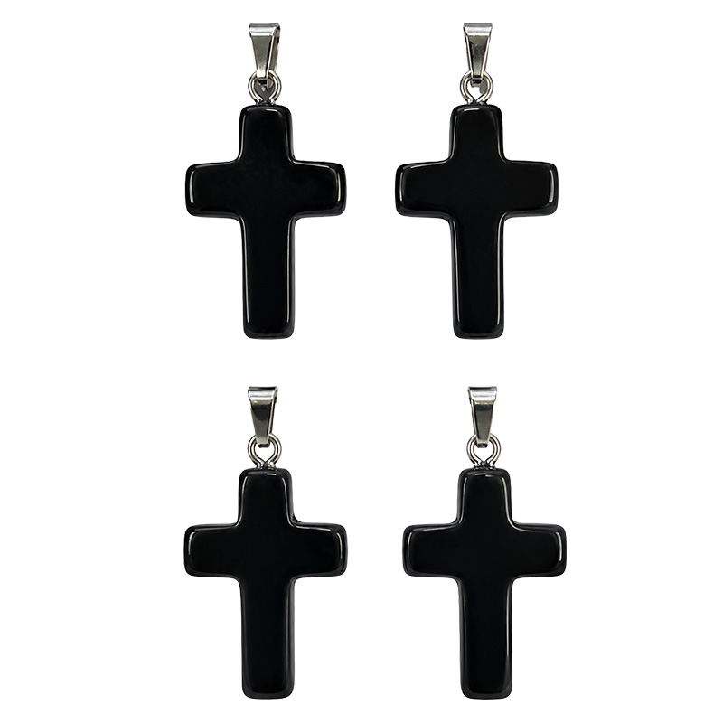 Pendentif Croix en Pierre Naturelle – Lot de 4 pièces – 25 x 18 mm