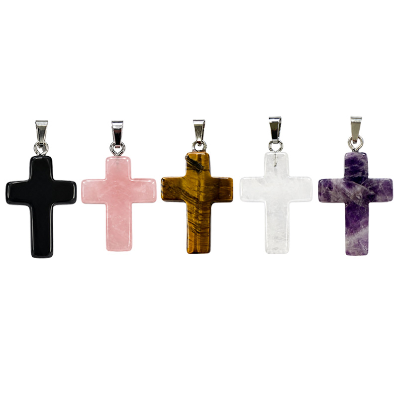 Pendentif Croix en Pierre Naturelle – Lot de 4 pièces – 25 x 18 mm