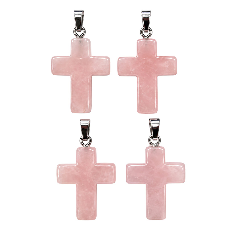 Pendentif Croix en Pierre Naturelle – Lot de 4 pièces – 25 x 18 mm