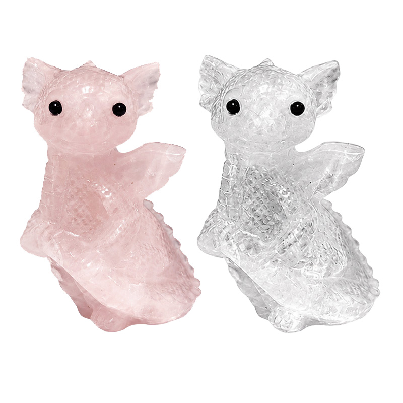 Statuette Dragon en Quartz Rose ou Cristal de Roche – 5,5 cm - La pièce