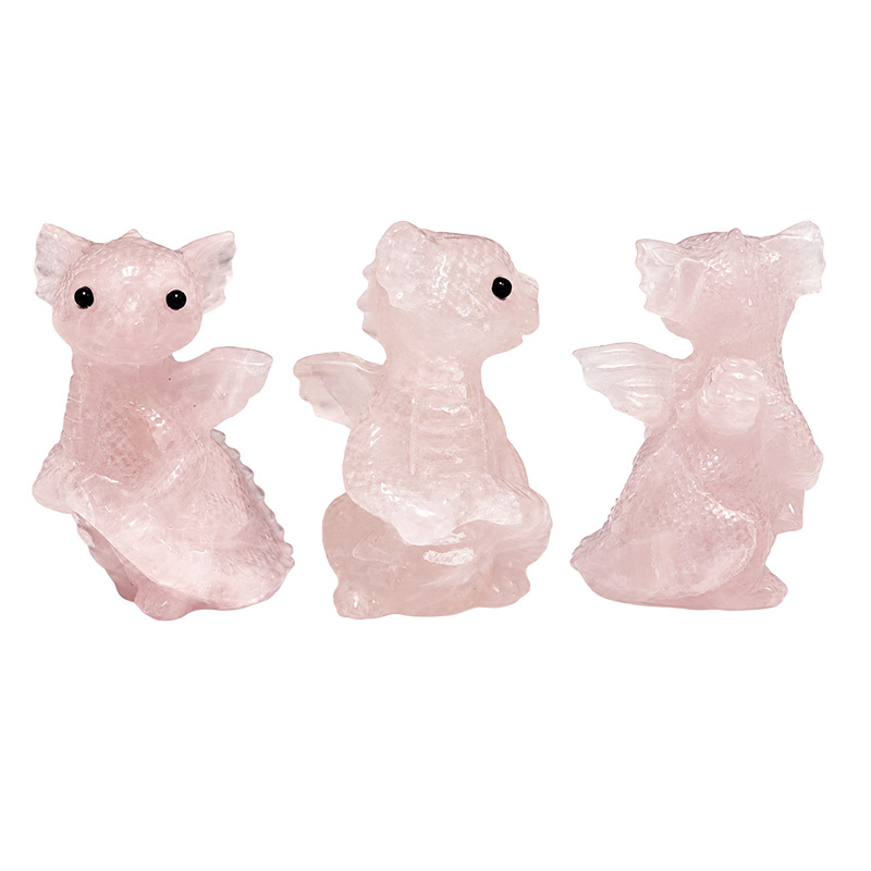 Statuette Dragon en Quartz Rose ou Cristal de Roche – 5,5 cm - La pièce