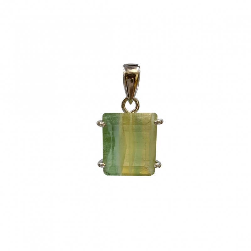 Pendentif Pierre taillée Fluorite verte - argent 0.925 rhodié