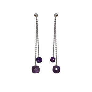 Boucles d'oreilles pendantes - Chaine argent 0.925 rhodié - Différentes matières