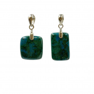Pendentif carré/rectangle chrysocolle - argent 0.925