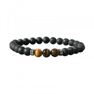 Bracelet Homme 20 ou 22 cm en onyx dépoli et œil de tigre