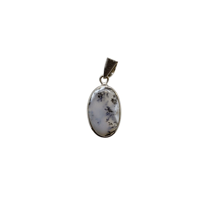 Pendentif Agate dendritique (à dendrites) argent rhodié - Forme Ovale