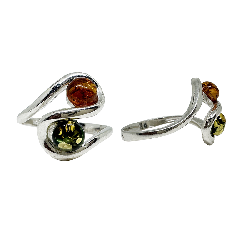 Bague Argent cabochons en Ambre