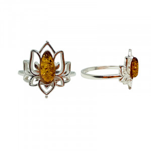 Bague Fleur Lotus Ambre argent 0,925
