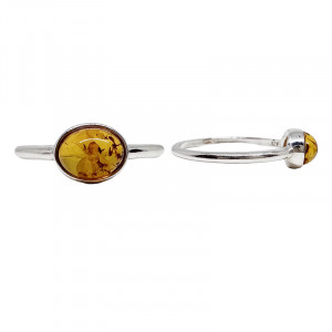 Bague Cabochon Oval Ambre Argent 925