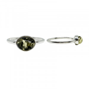 Bague Cabochon Oval Ambre vert Argent 925