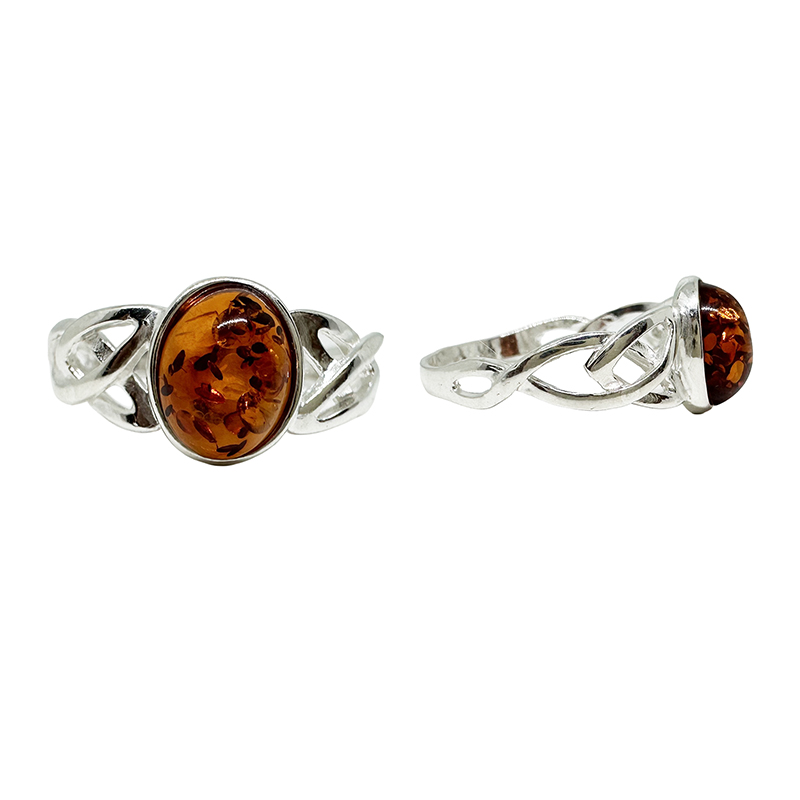 Bague tressée Argent cabochon Ambre