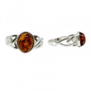 Bague tressée Argent cabochon Ambre