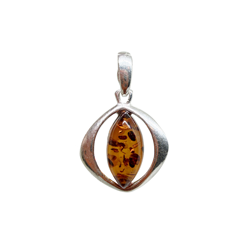 Pendentif Navette Ambre Montage Argent 0.925