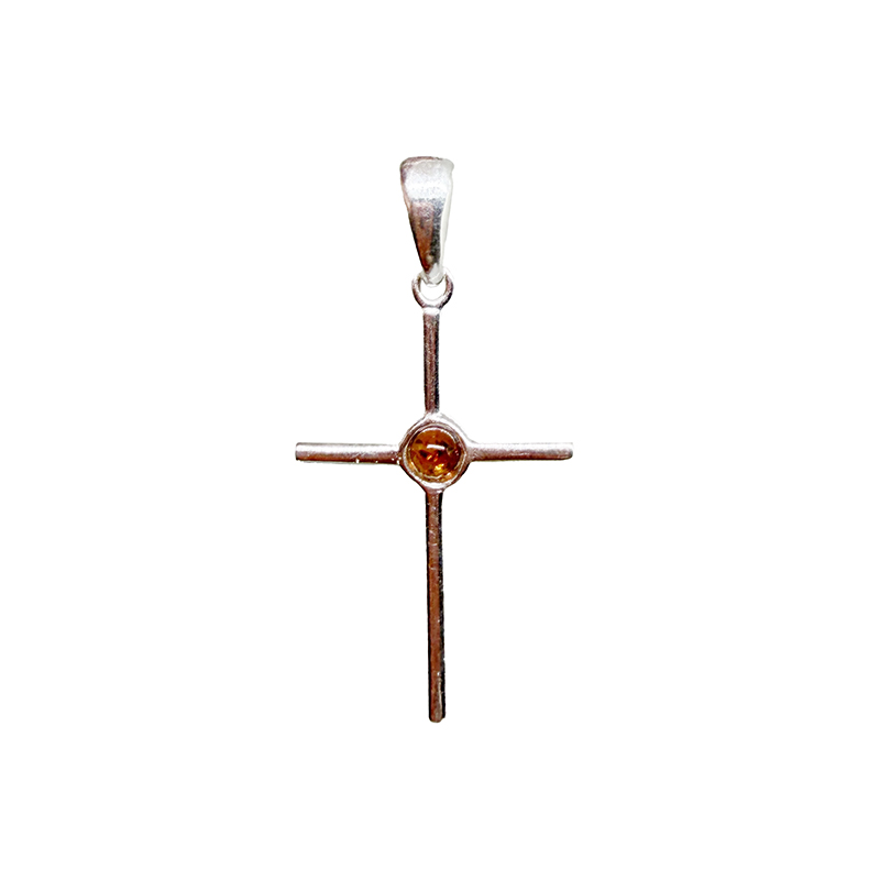 Pendentif Croix Montage Argent 925 Cabochon Ambre